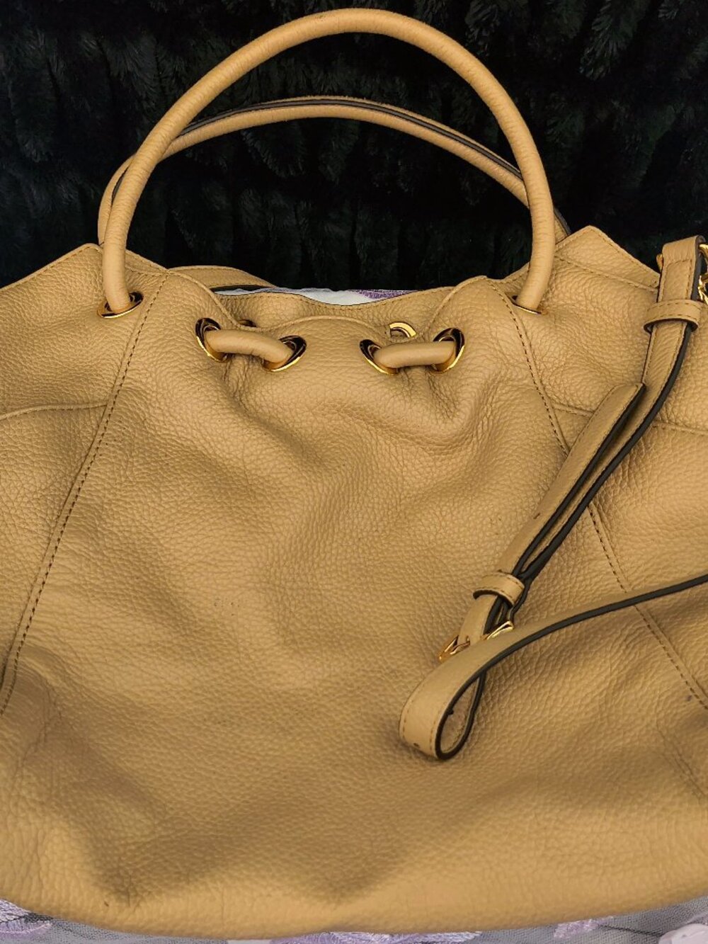 Michael Kors Tan Leather Drawstring Hobo Shoulder Bag Convertible Crossbody